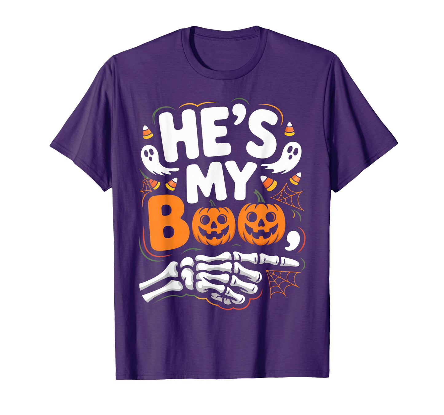He’s My Boo Couple Matching Halloween Skeleton Design T-Shirt
