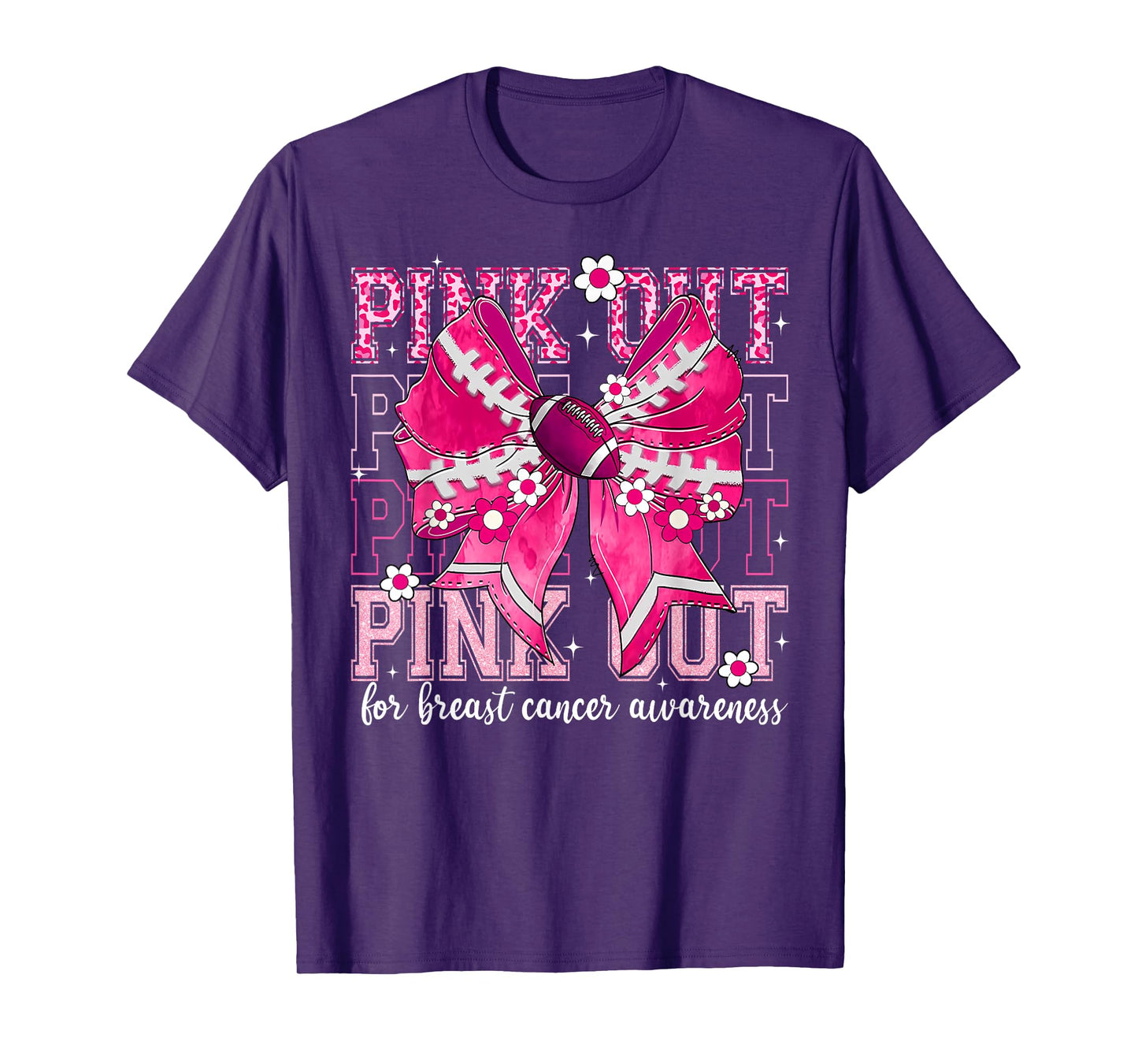 Pink Out Football Team Coquette Bow Breast Cancer Awareness T-Shirt