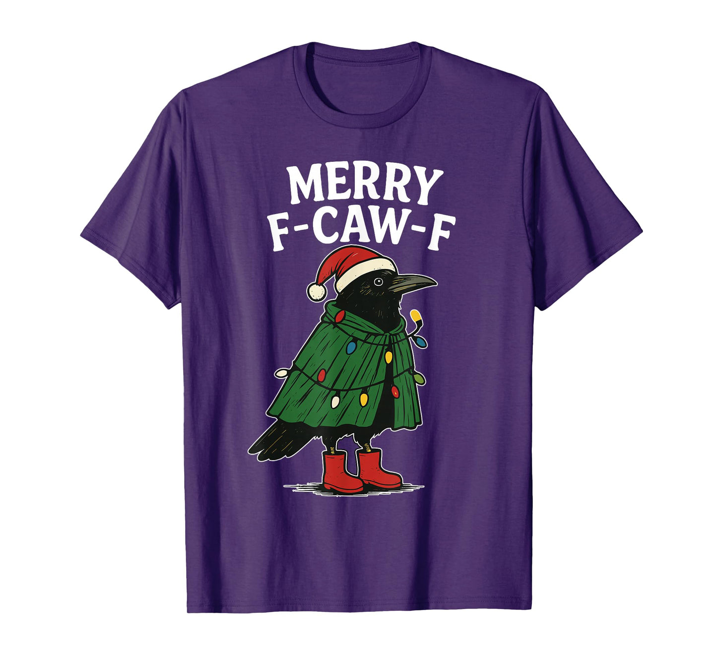 Merry F-Caw-F Crow Funny Black Raven Christmas Adult Humor T-Shirt