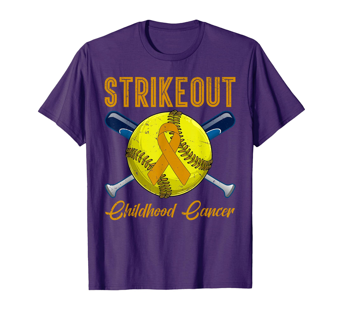 Strikeout Childhood Cancer Awareness Softball Gold Ribbon T-Shirt