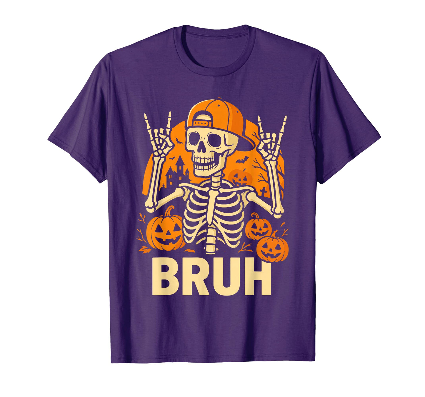 Bruh Skeleton Costume Kids, Halloween Skeleton Rock Punk T-Shirt