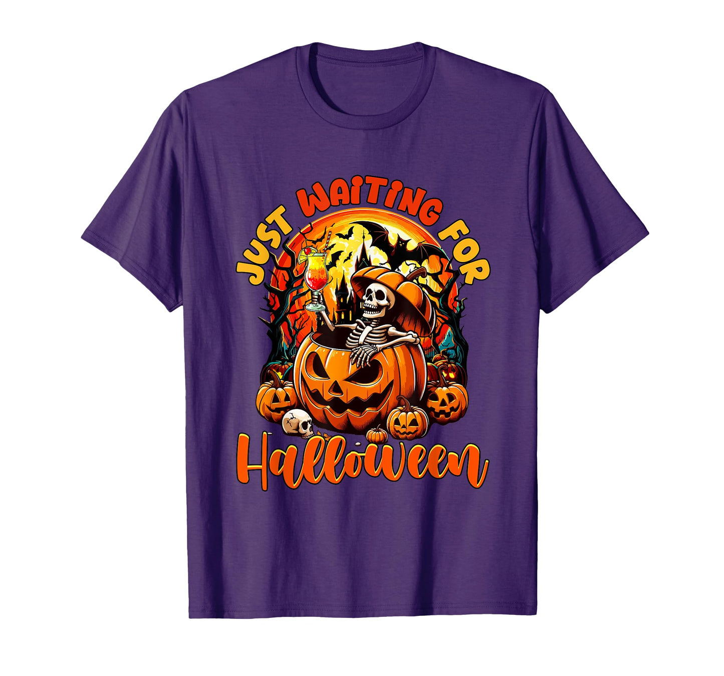 Waiting for Halloween Skeleton Drinking Cocktail Drinker T-Shirt