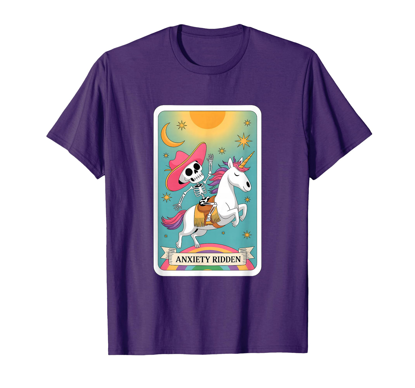 Anxiety Ridden Skeleton Riding Unicorn Tarot T-Shirt