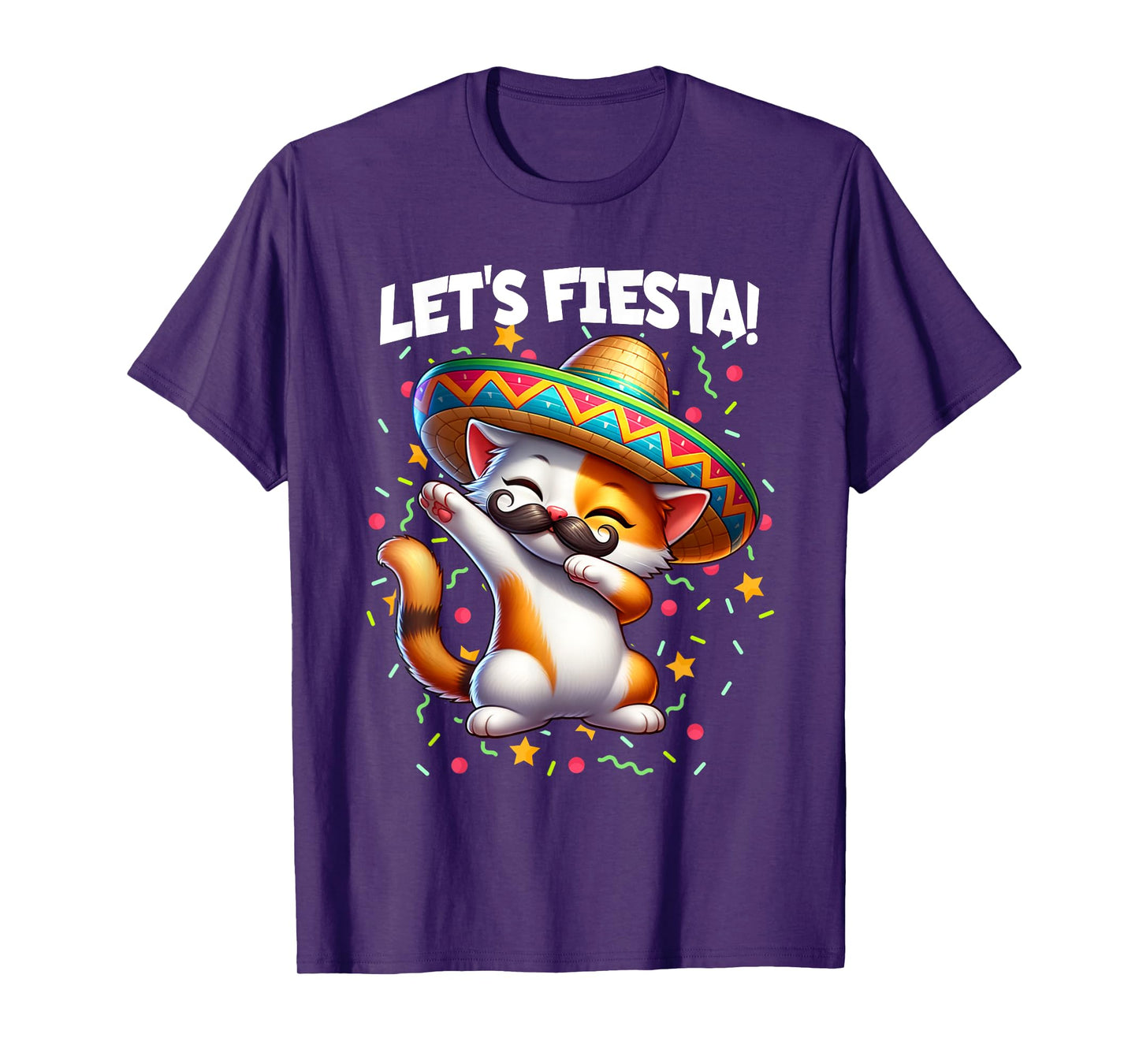 Let's Fiesta Cinco de Mayo Party Dabbing Cat Kitten Graphic T-Shirt for Men Women Girls Kids