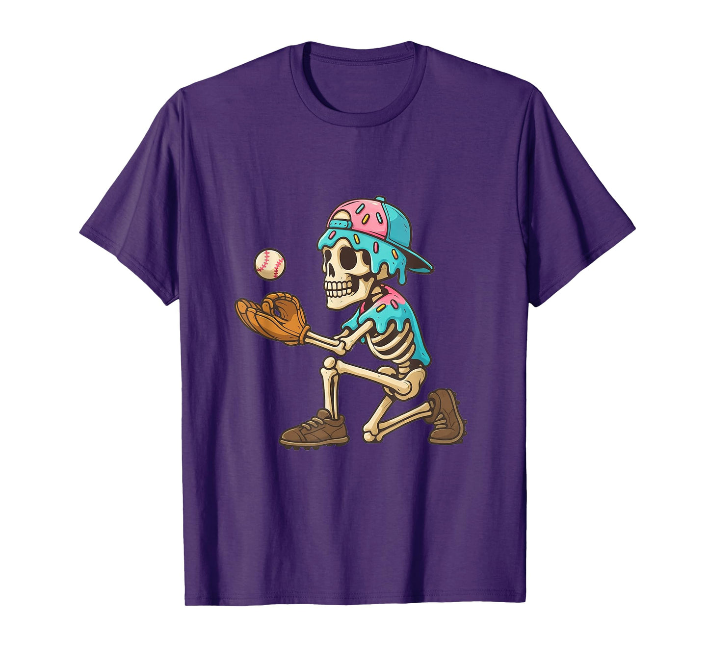 Funny Skeleton Baseball Ice Cream Drip Youth Boys Tee T-Shirt