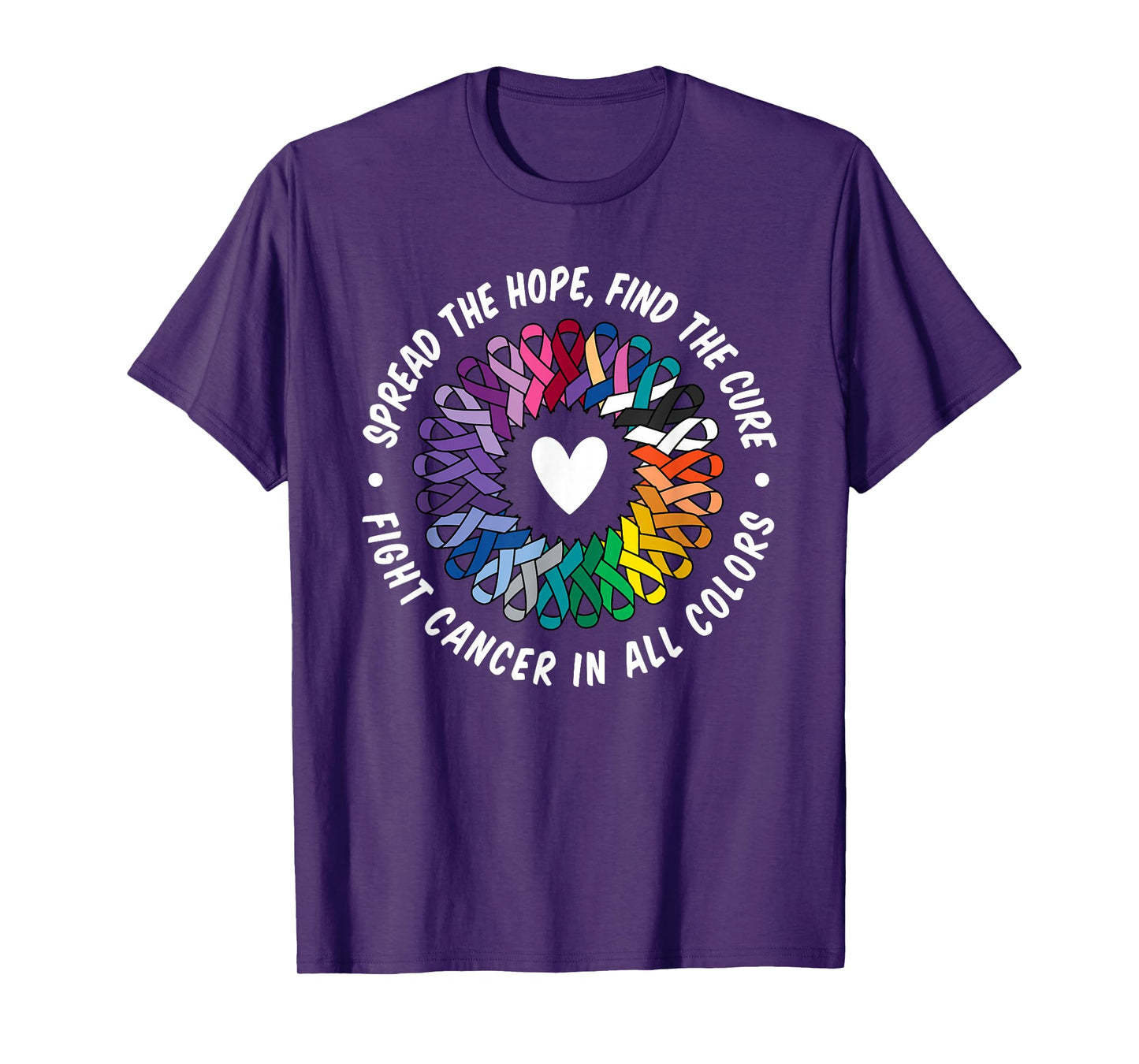 Fight Cancer in All and Every Colors Rainbow Support Heart T-Shirt