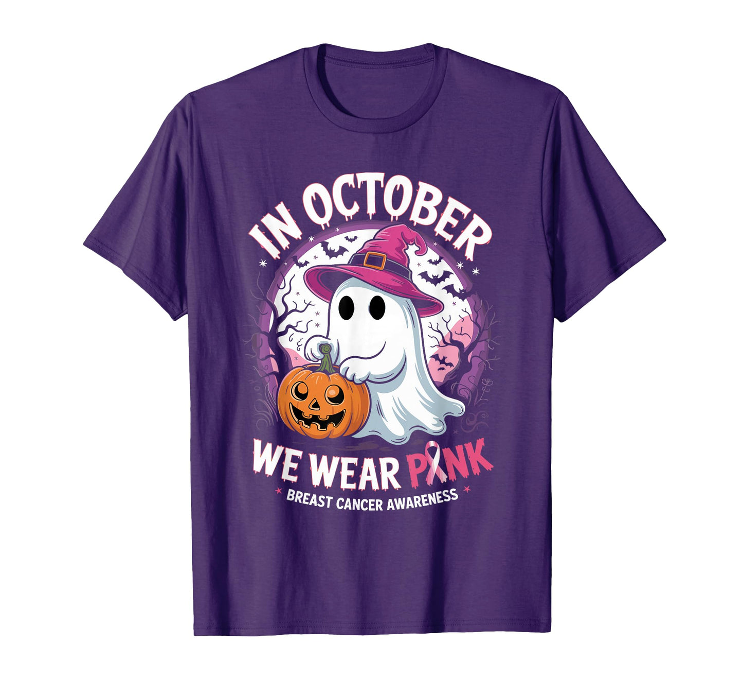 in October We Wear Pink Shirt Ghost Breast Cancer Awareness T-Shirt