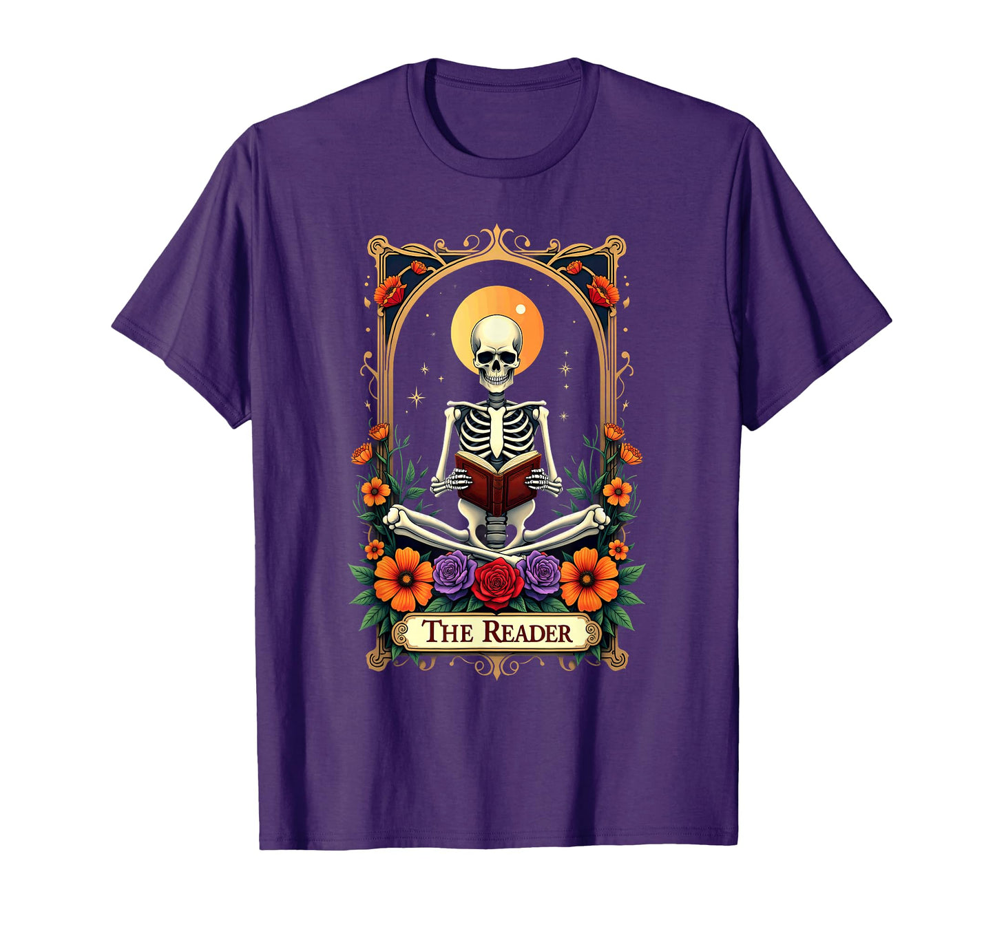 Tarot Card Skeleton Reading Book Librarian The Reader T-Shirt