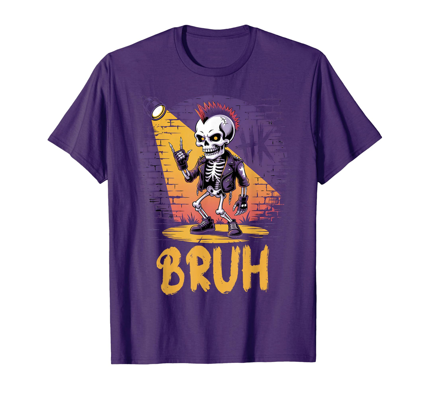 Bruh Punk Rock Skeleton Cool Rocker Halloween Men Boys Kids T-Shirt