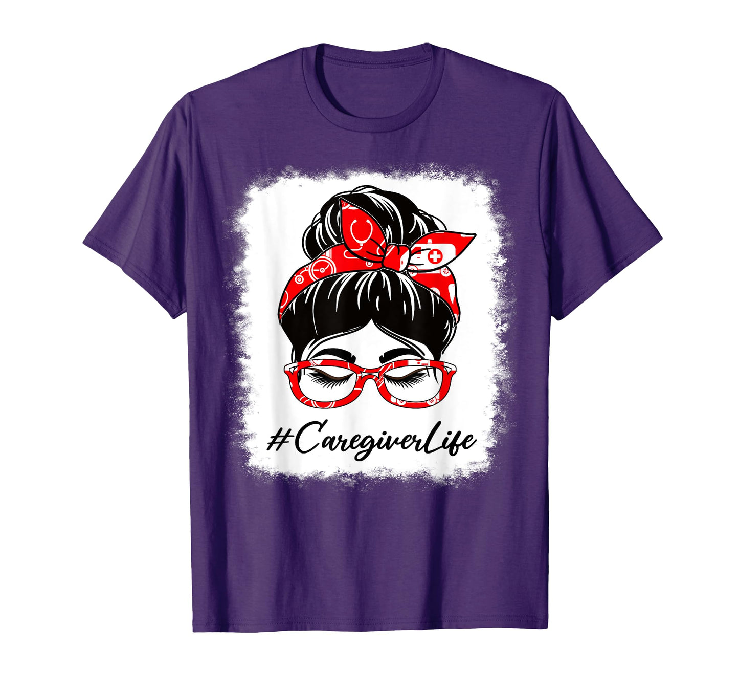 Caregiver Bleached Messy Bun Appreciation Day For Work T-Shirt