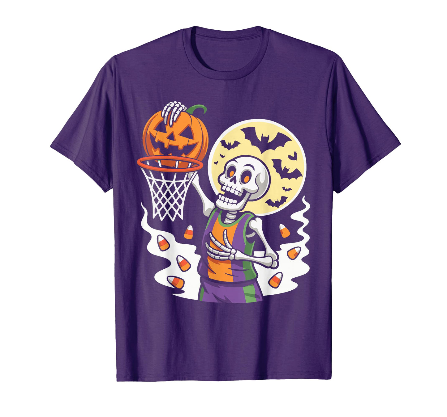 Skeleton Dunking Pumpkin Basketball Halloween Costume Sport T-Shirt