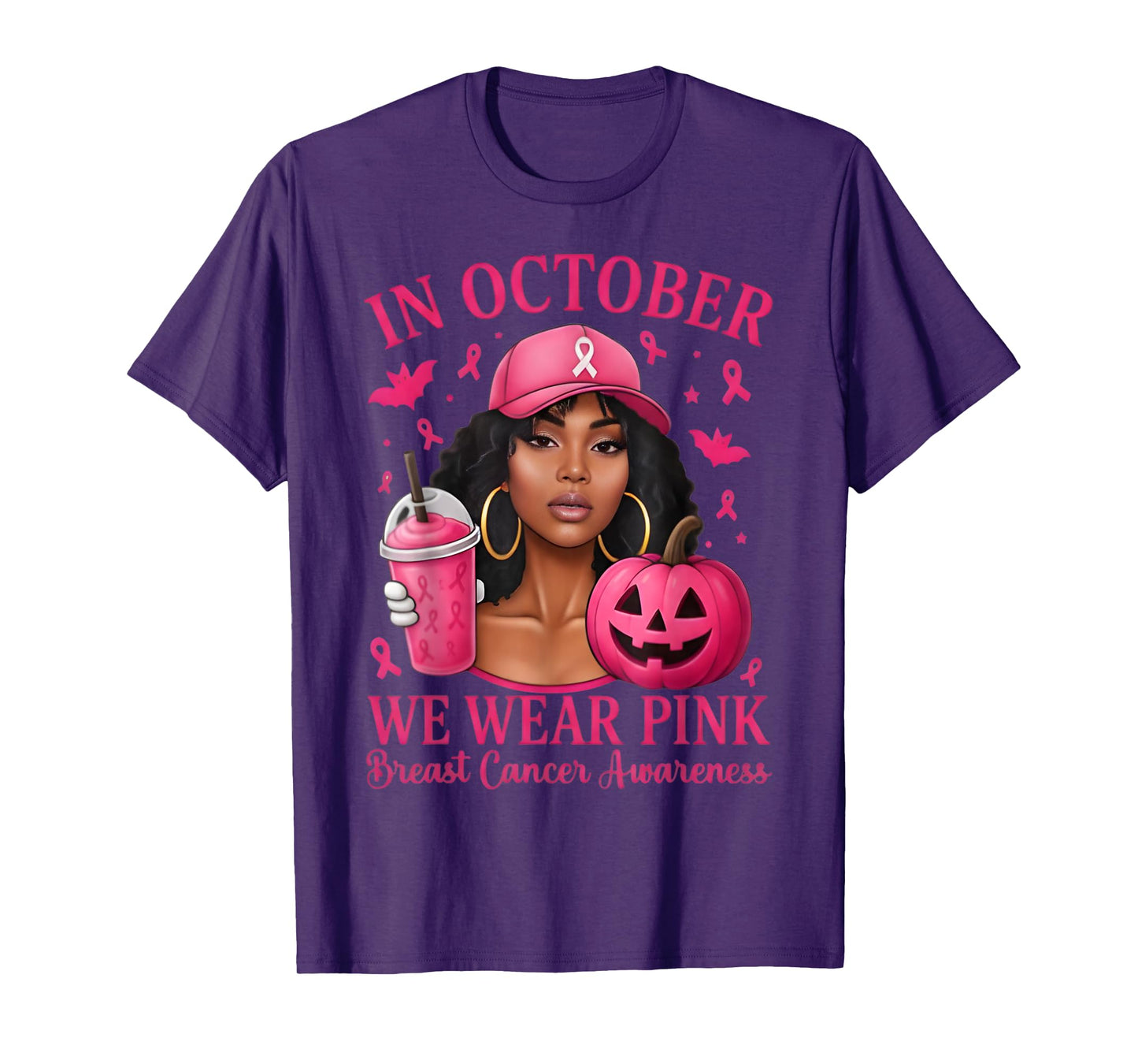 in October We Wear Pink Black Women Breast Cancer Awareness T-Shirt