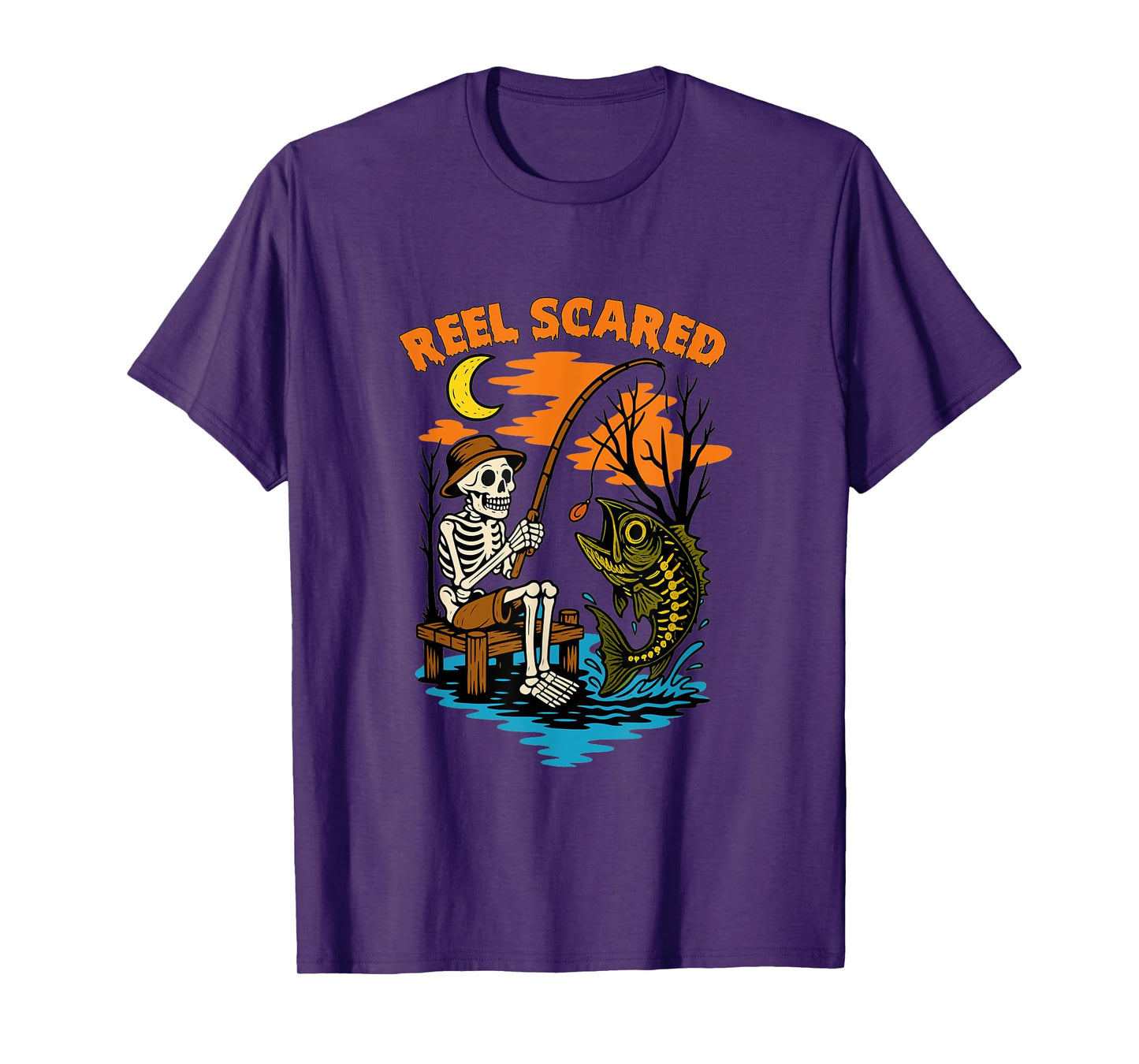 Reel Scared Halloween Fishing Funny Skeleton Fisherman Bass T-Shirt
