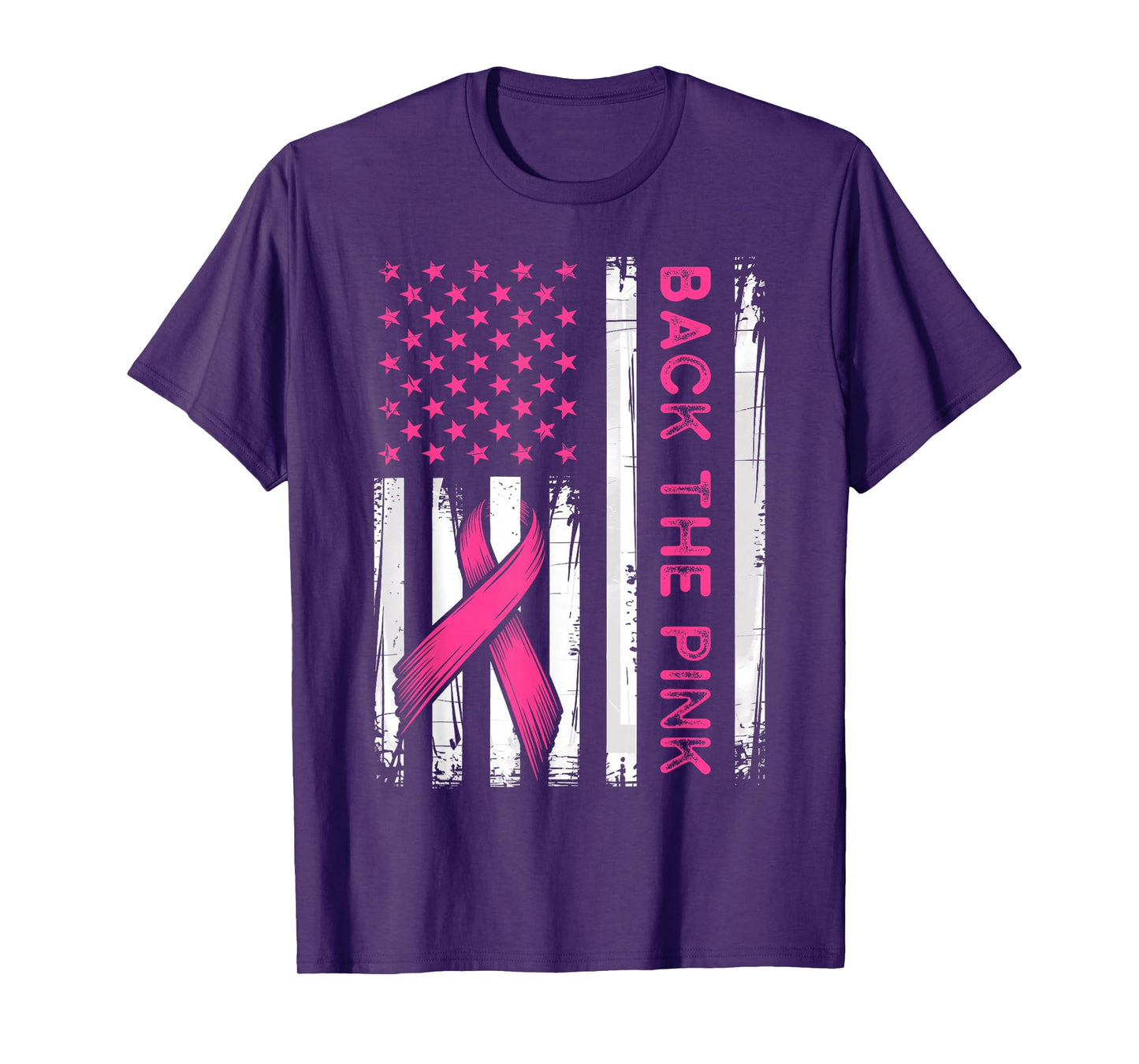 Vintage Back The Pink Breast Cancer American Flag Ribbon T-Shirt