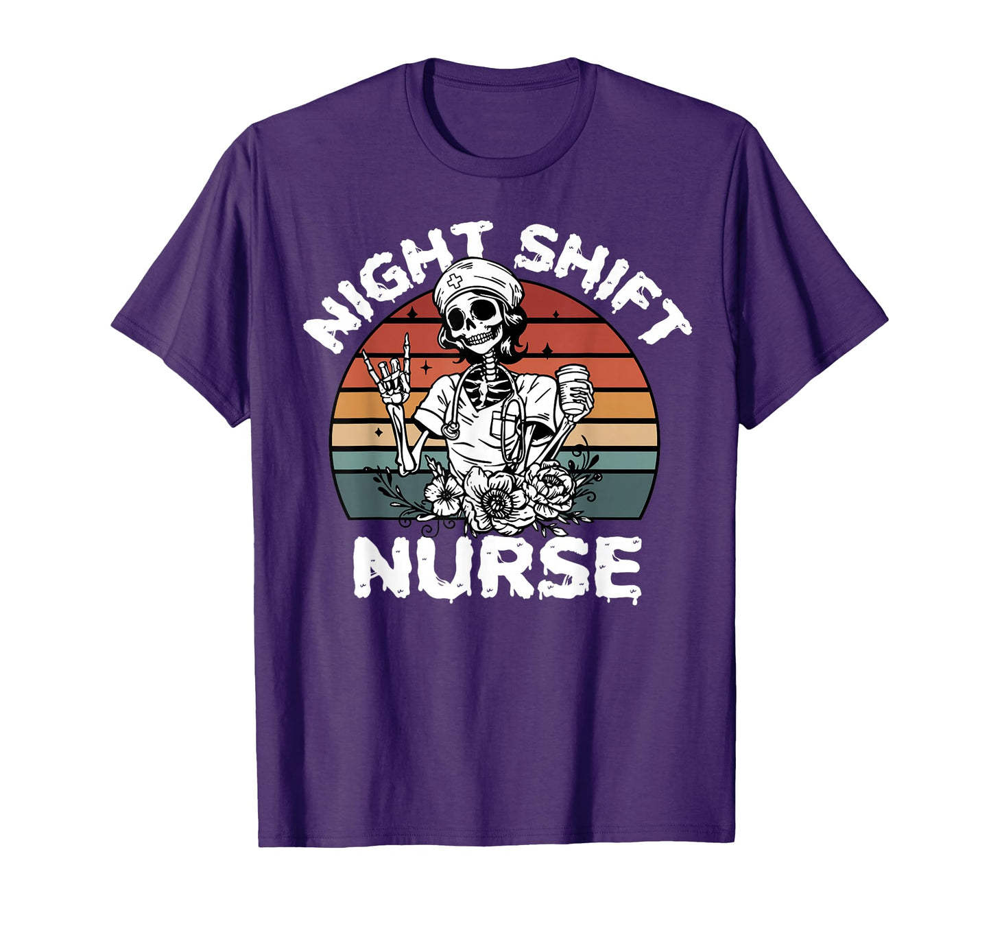Night Shift Funny Nurse Skeleton Halloween RN Nurses Women T-Shirt