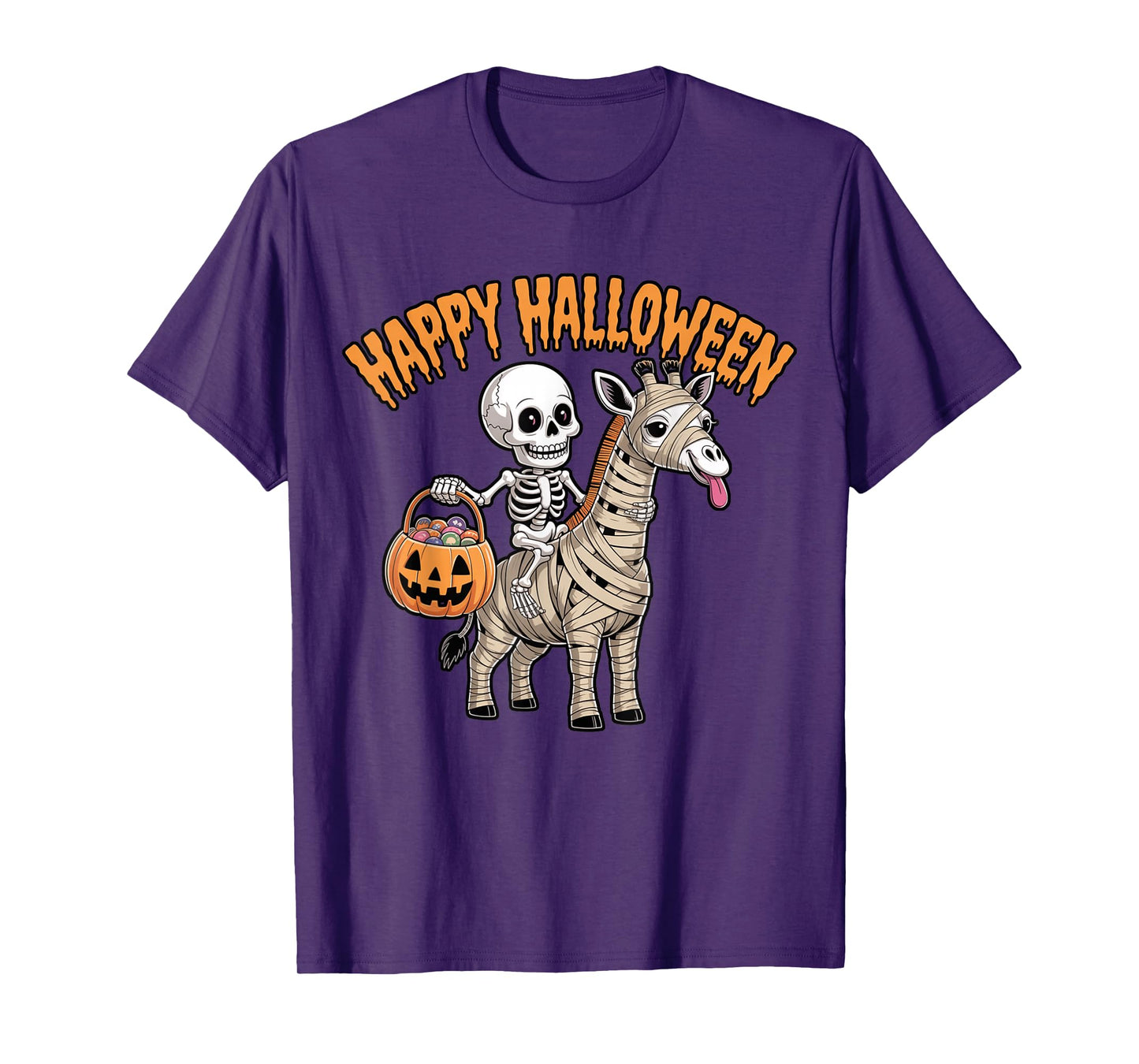 Funny Skeleton Riding Mummy Giraffe Lovers Halloween Costume T-Shirt