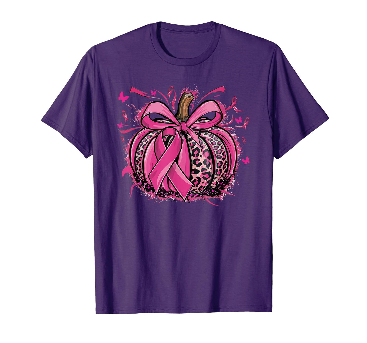 Pink Pumpkin Leopard Coquette Bow Breast Cancer Awareness T-Shirt