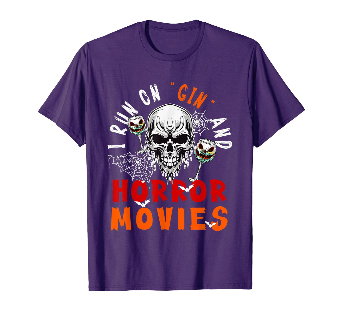 Running On Gin and Horror Movies Halloween Skull Drinker T-Shirt