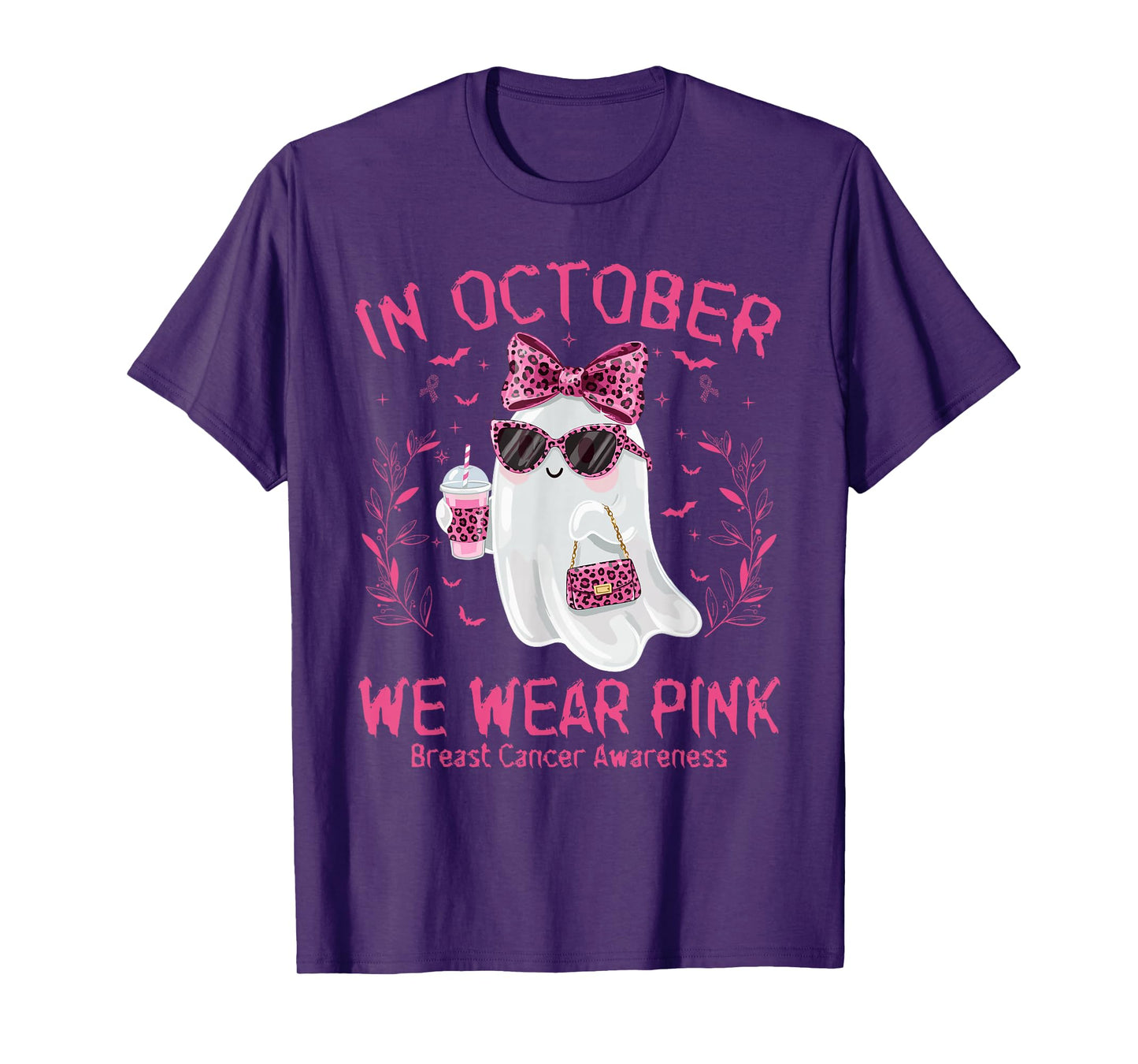in October We Wear Pink Ghost Breast Cancer Awareness T-Shirt