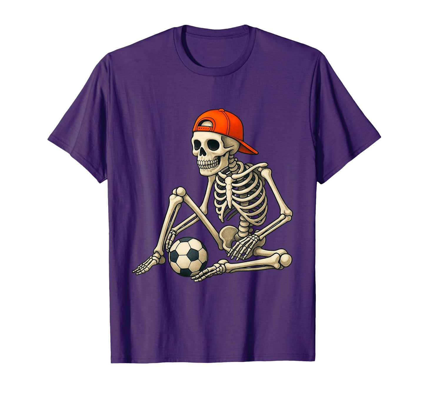 Skeleton Playing Soccer with Cap Funny Design Soccer Fans T-Shirt