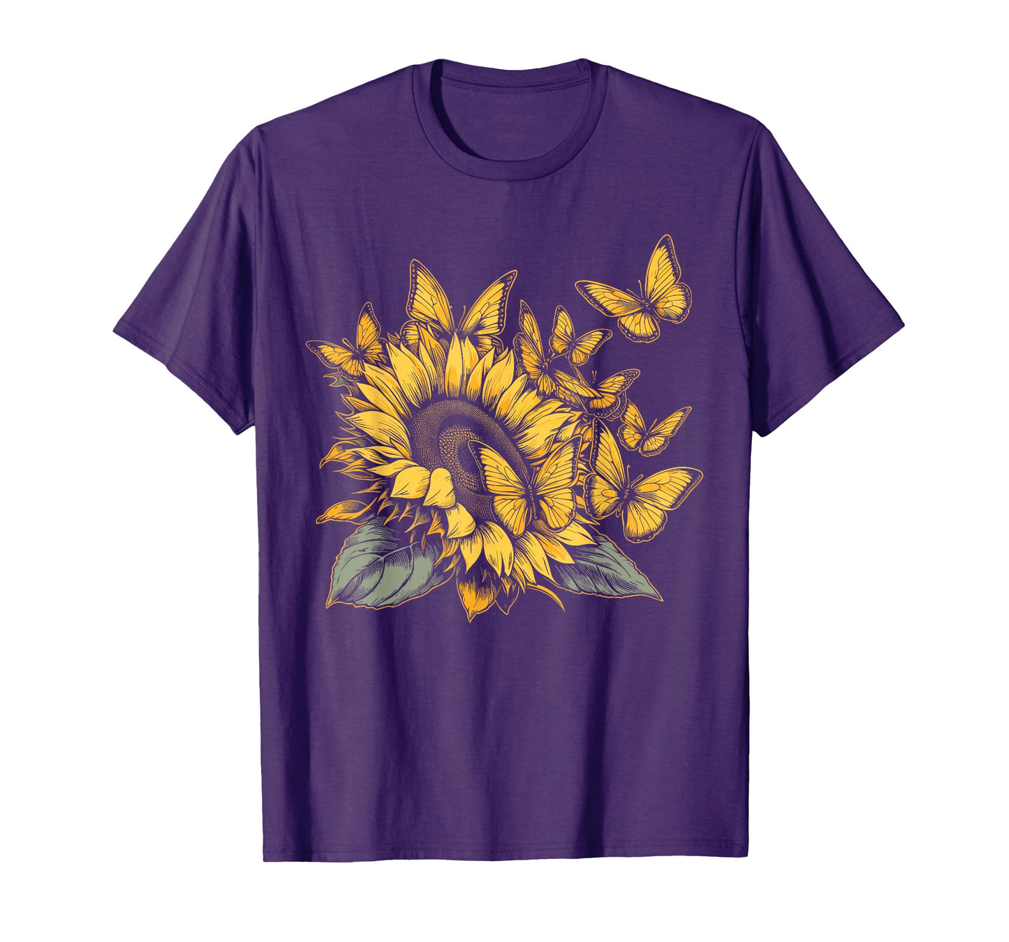 Cute Yellow Butterfly Sunflower Monarch Butterfly Nature T-Shirt