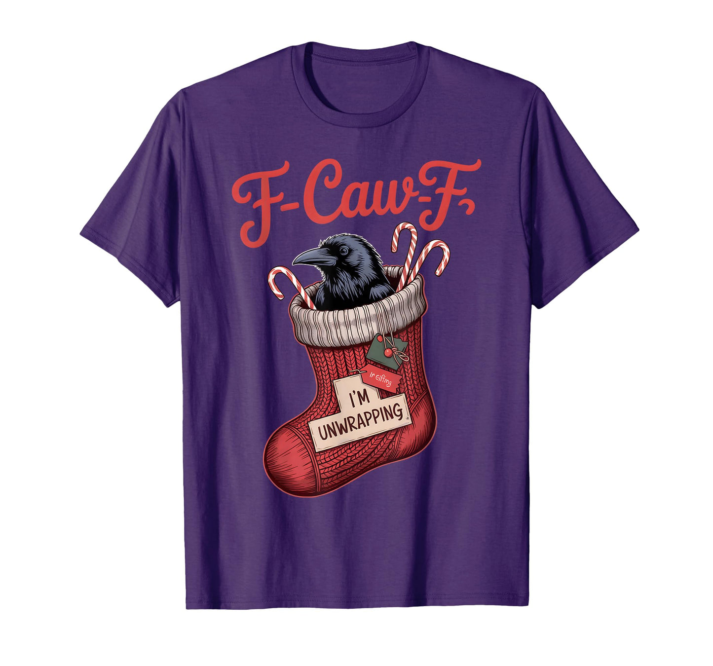 Black Crow F-Caw-F Funny Retro Christmas Lights Santa hat T-Shirt