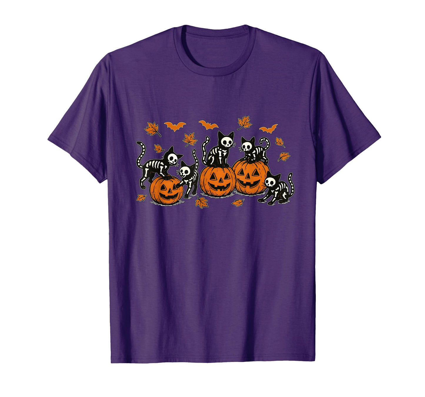 Funny Skeleton Black Cat Pumpkin Fall Autumn Vibes T-Shirt