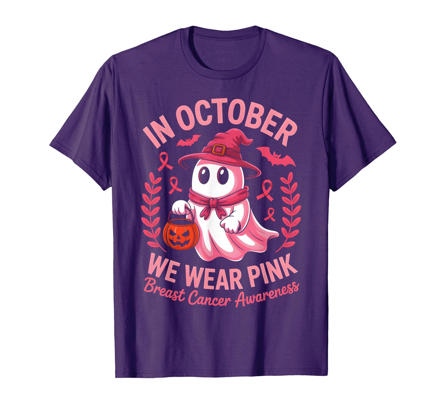 in October We Wear Pink Breast Cancer Awareness Halloween T-Shirt