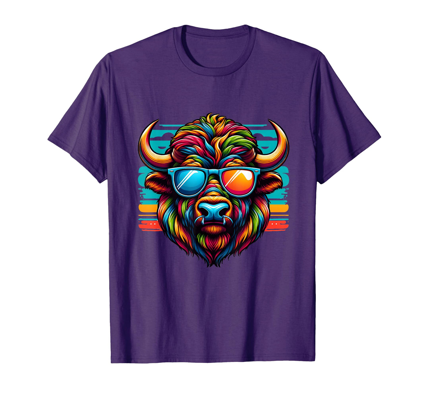 Colorful Art Bison Buffalo Wearing Sunglasses Cheerful Color T-Shirt
