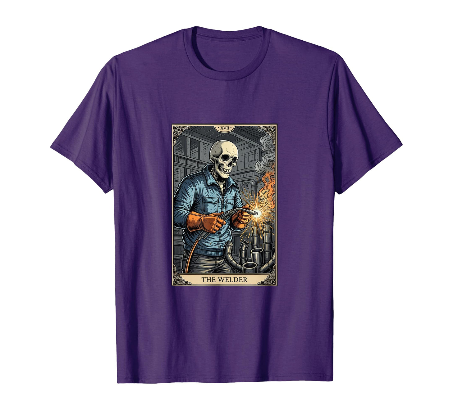 The Welder Welding Tarot Card Skeleton Funny Metal Worker T-Shirt