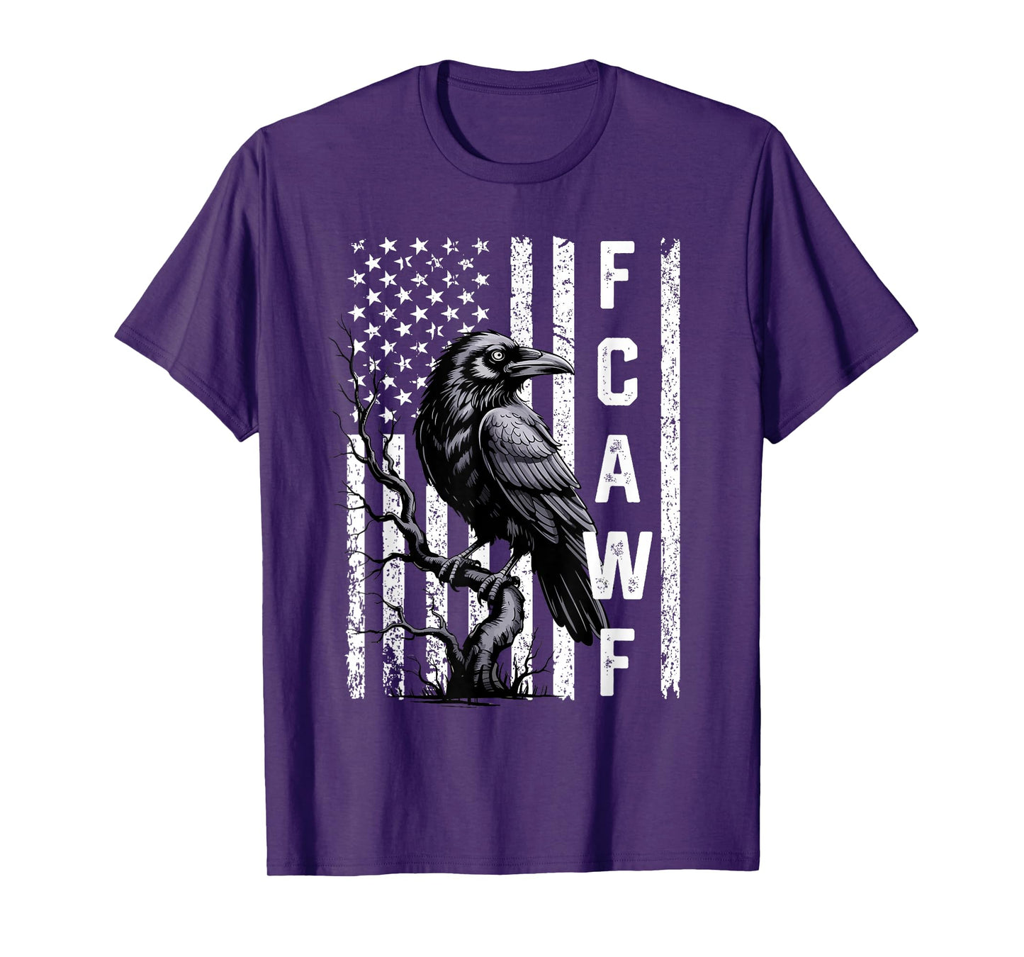 Funny F-CAW-F Black Crow with USA Flag Vintage Crow Bird T-Shirt