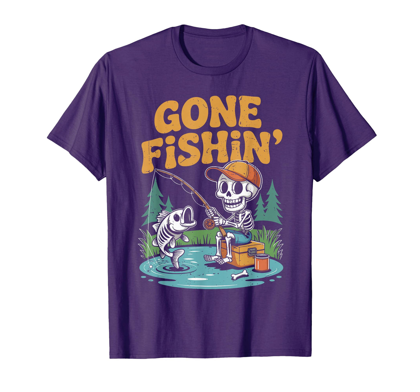 Boy Gone Fishing Skeleton Halloween Funny Bass Fish Toddler T-Shirt