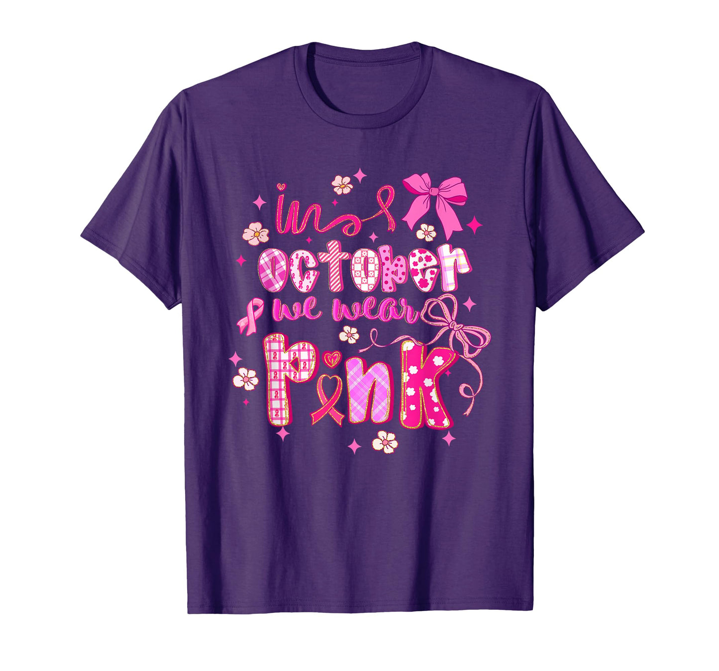 in October We Wear Pink Coquette Breast Cancer Awareness T-Shirt