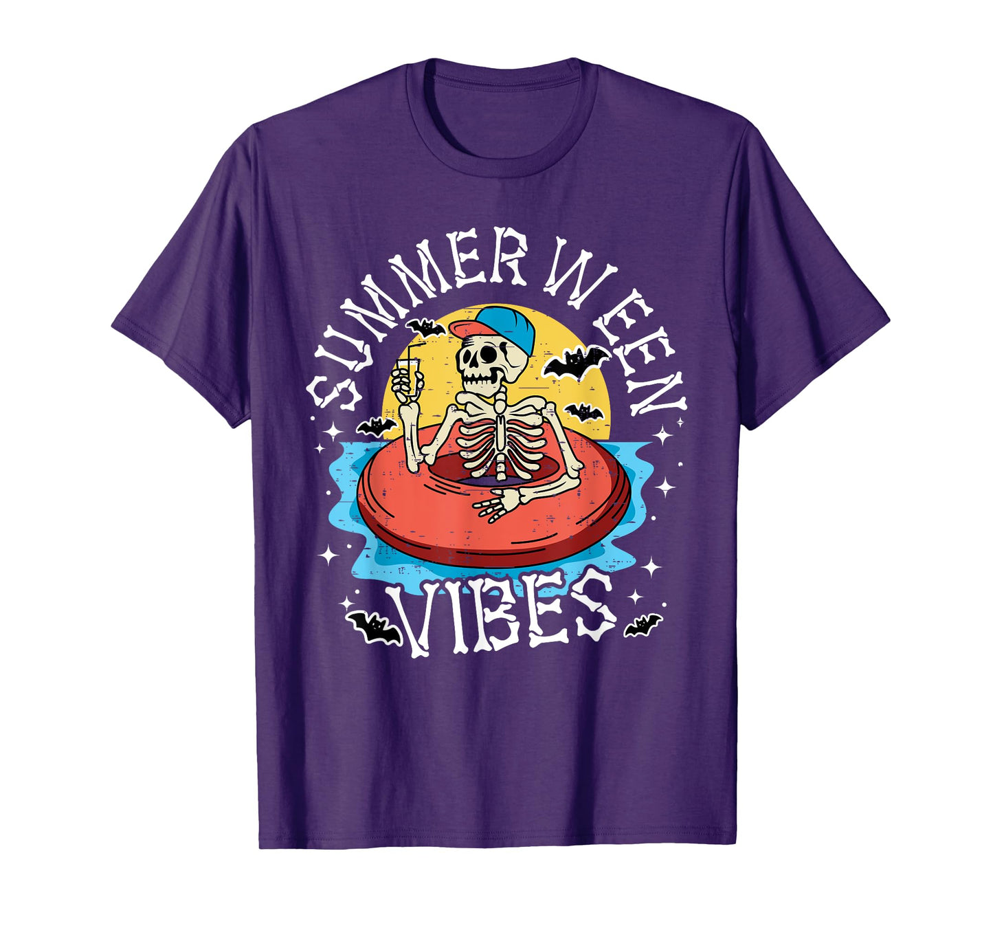 Summerween Vibes Skeleton Float Summer Halloween Men Women Kids T-Shirt
