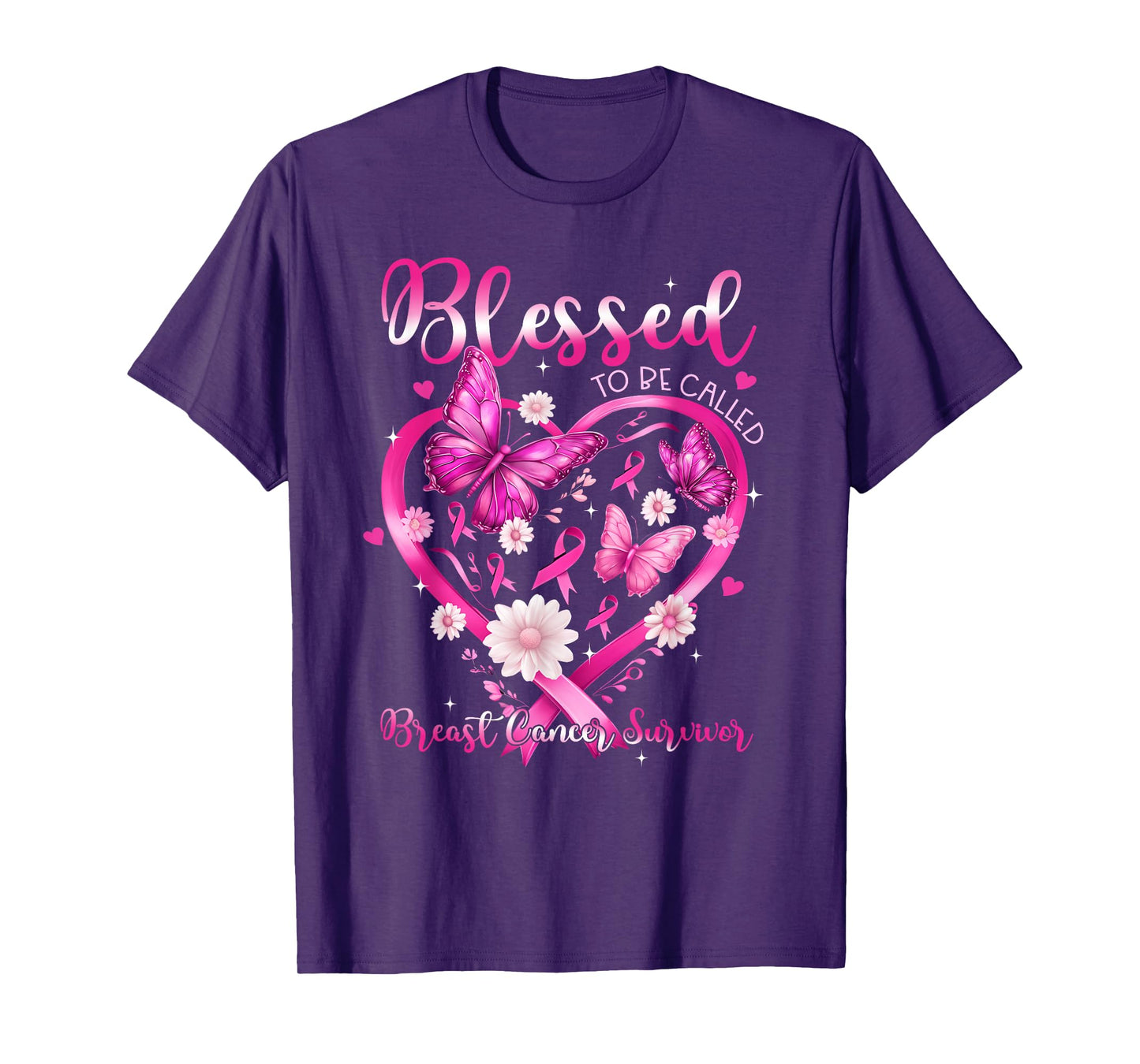 Blessed To Be Called Breast Cancer Survivor Heart Butterfly T-Shirt