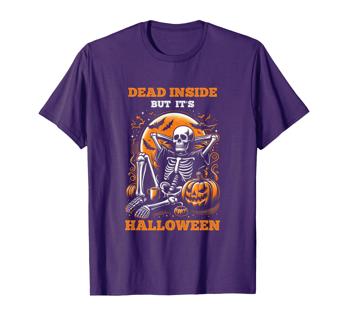Dead-Inside But Its Halloween Spooky Skeleton Bats Pumpkin T-Shirt