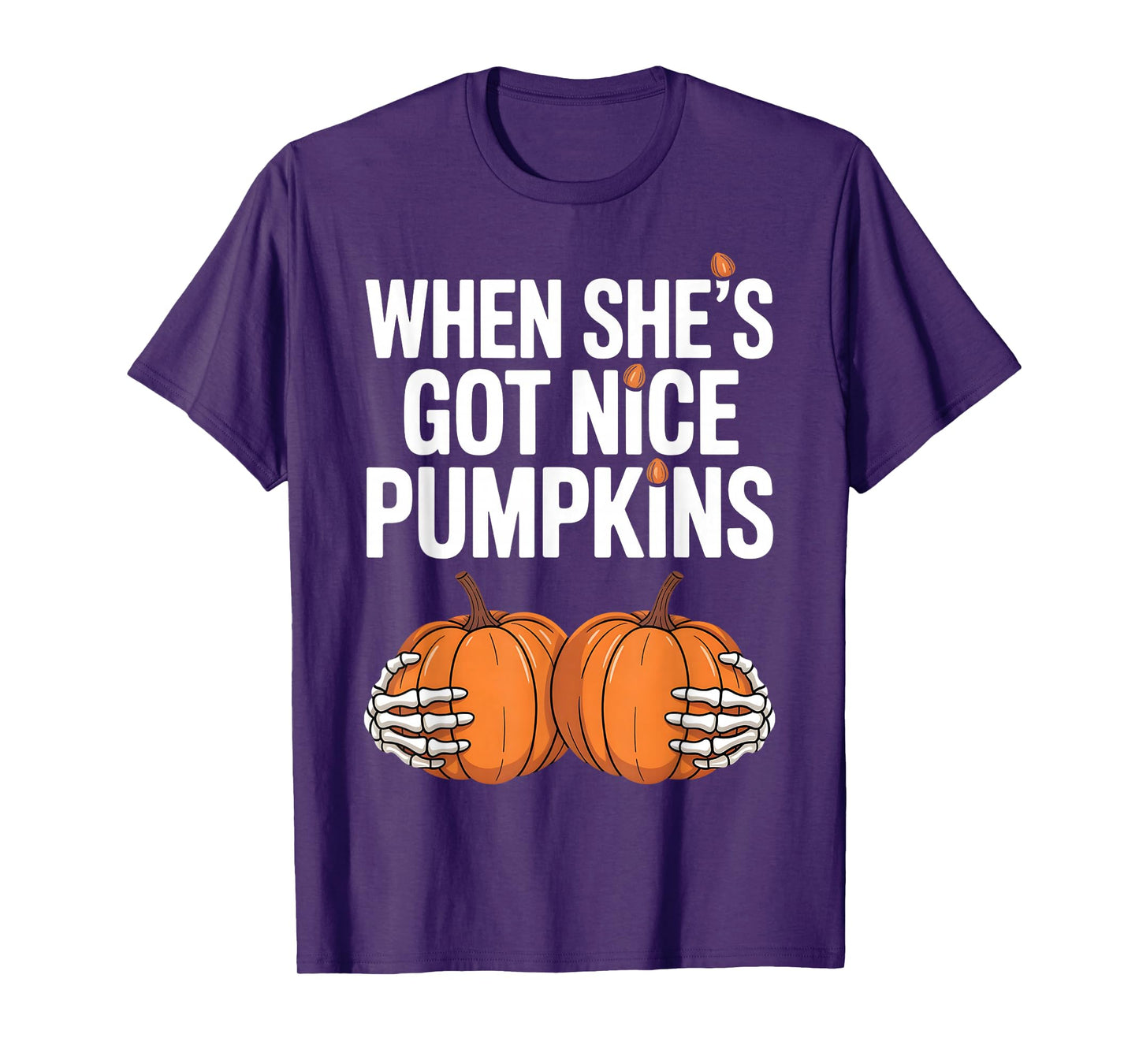 Funny Halloween Skeleton Hands Holding Pumpkins Women Men T-Shirt