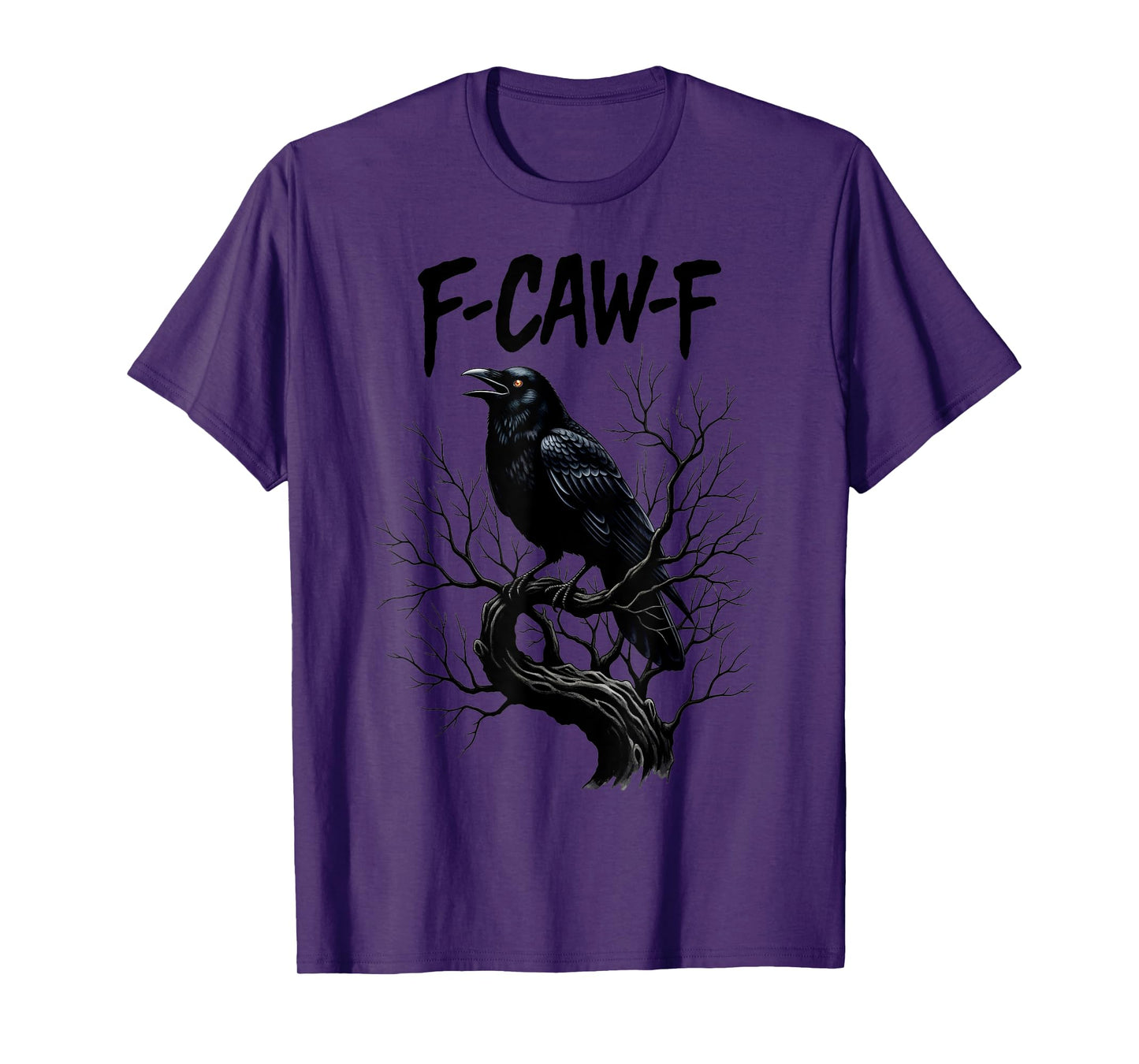 F Caw F Black Crow on Tree Branch Crow Bird Art Tee T-Shirt