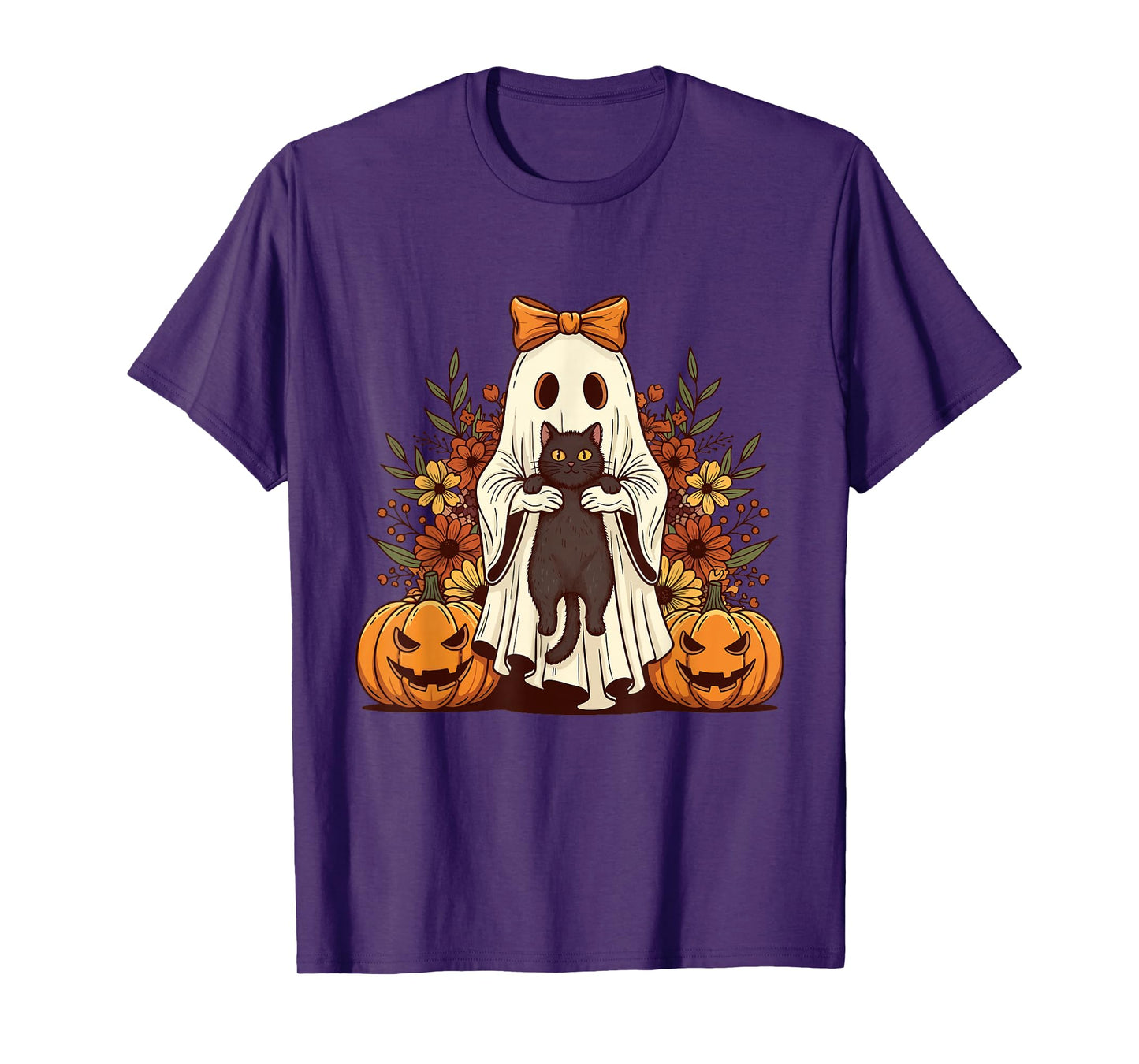Ghost & Black Cat - Spooky Halloween Cat Lover Fall Autumn T-Shirt