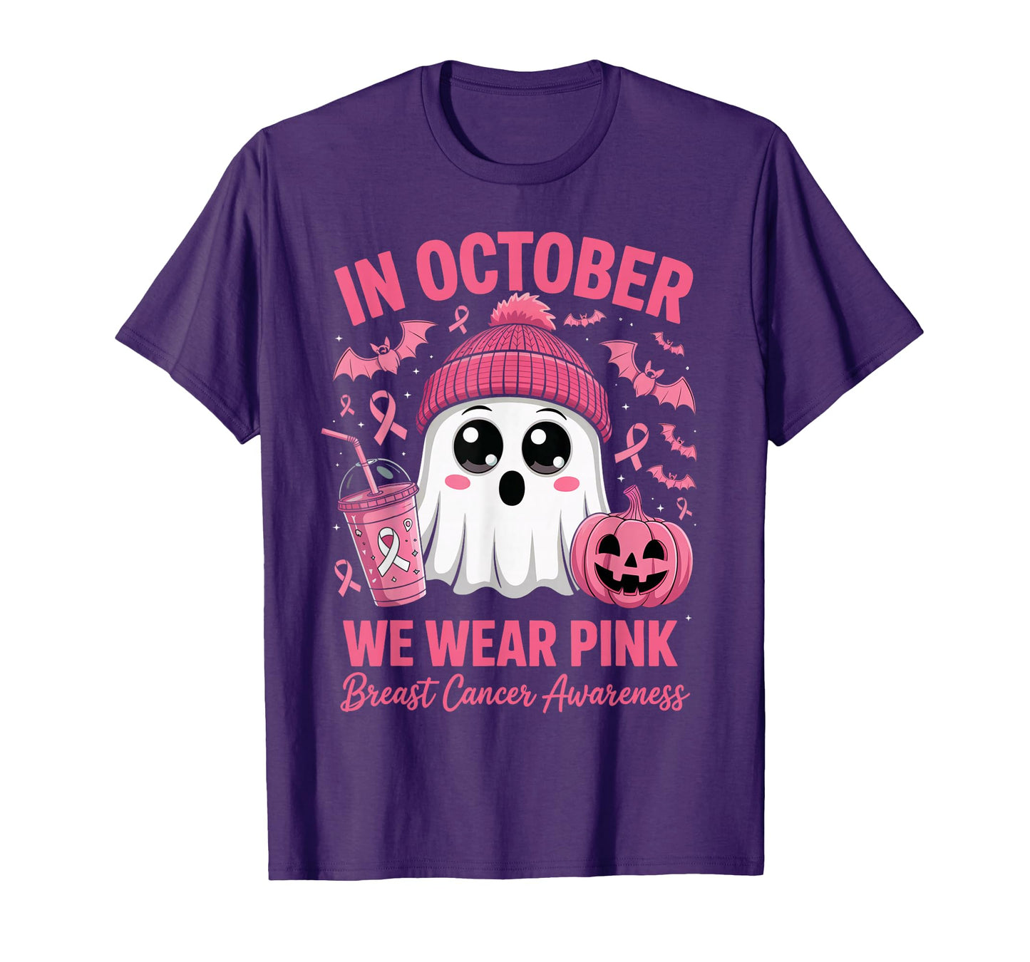 in October We Wear Pink Breast Cancer Awareness Halloween T-Shirt