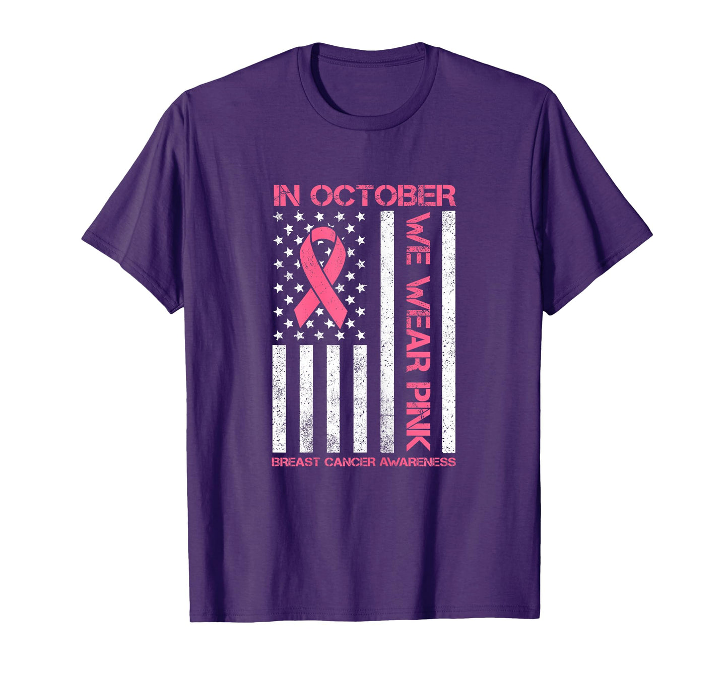 In October we Wear Pink Us Flag Breast Cancer Awareness T-Shirt