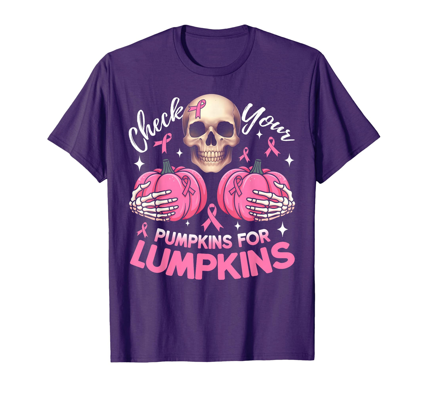 Check Your Pumpkins Breast Cancer Awareness Halloween Women T-Shirt
