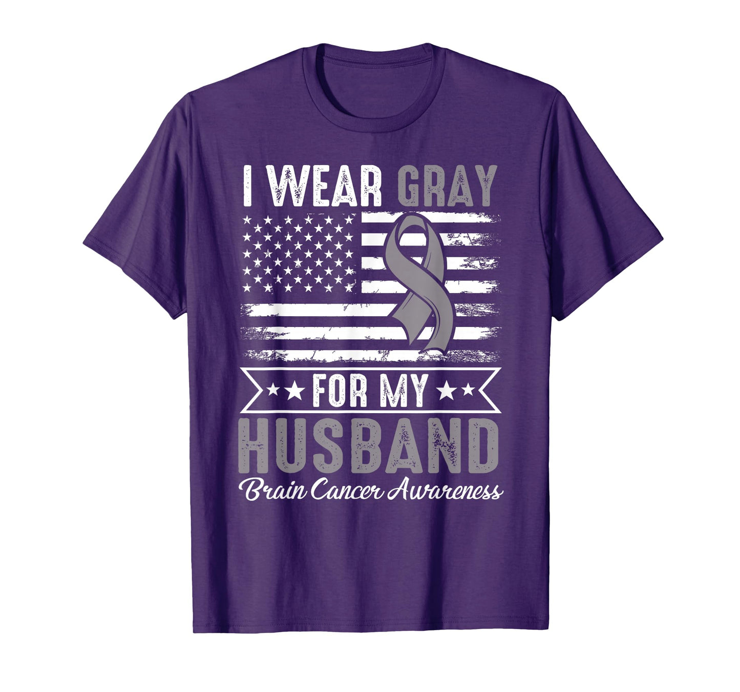 I Wear Gray for My Husband Brain Cancer USA Flag T-Shirt