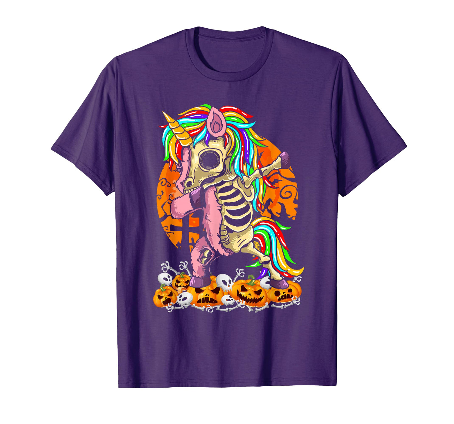 Unicorn Zombie Skeleton Dabbing Pumpkin Halloween Moon T-Shirt