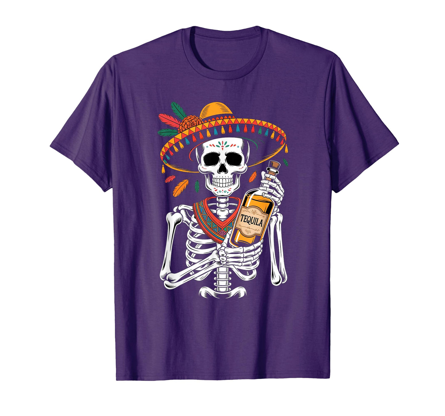 Halloween Skeleton with Sombrero and Tequila Bottle Party T-Shirt