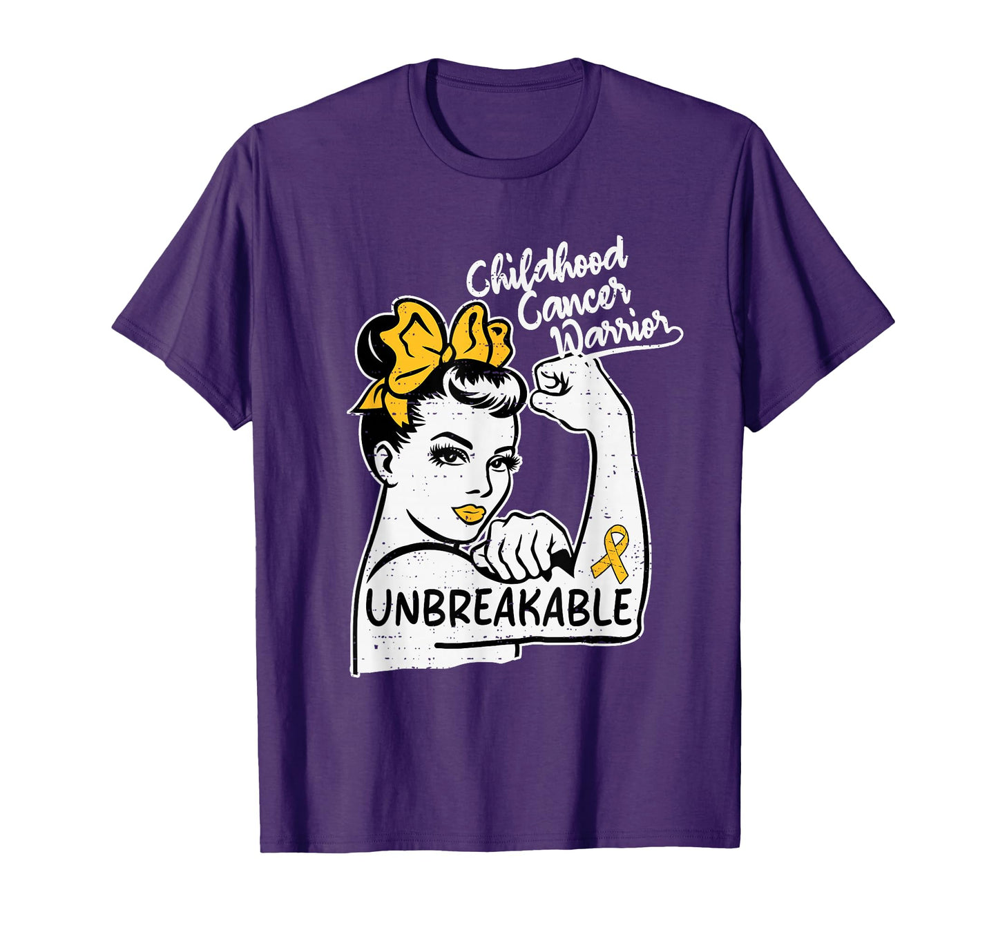 Womens Childhood Cancer Warrior Awareness Gold Heart Ribbon T-Shirt