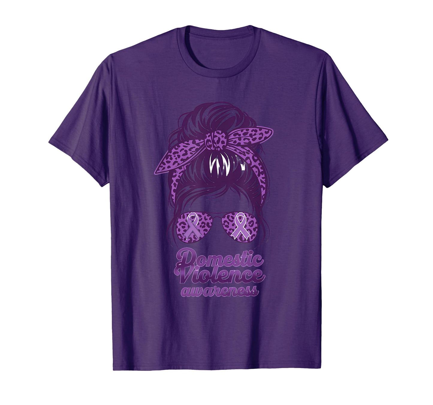 Domestic Violence Awareness Leopard Woman Purple Ribbon T-Shirt