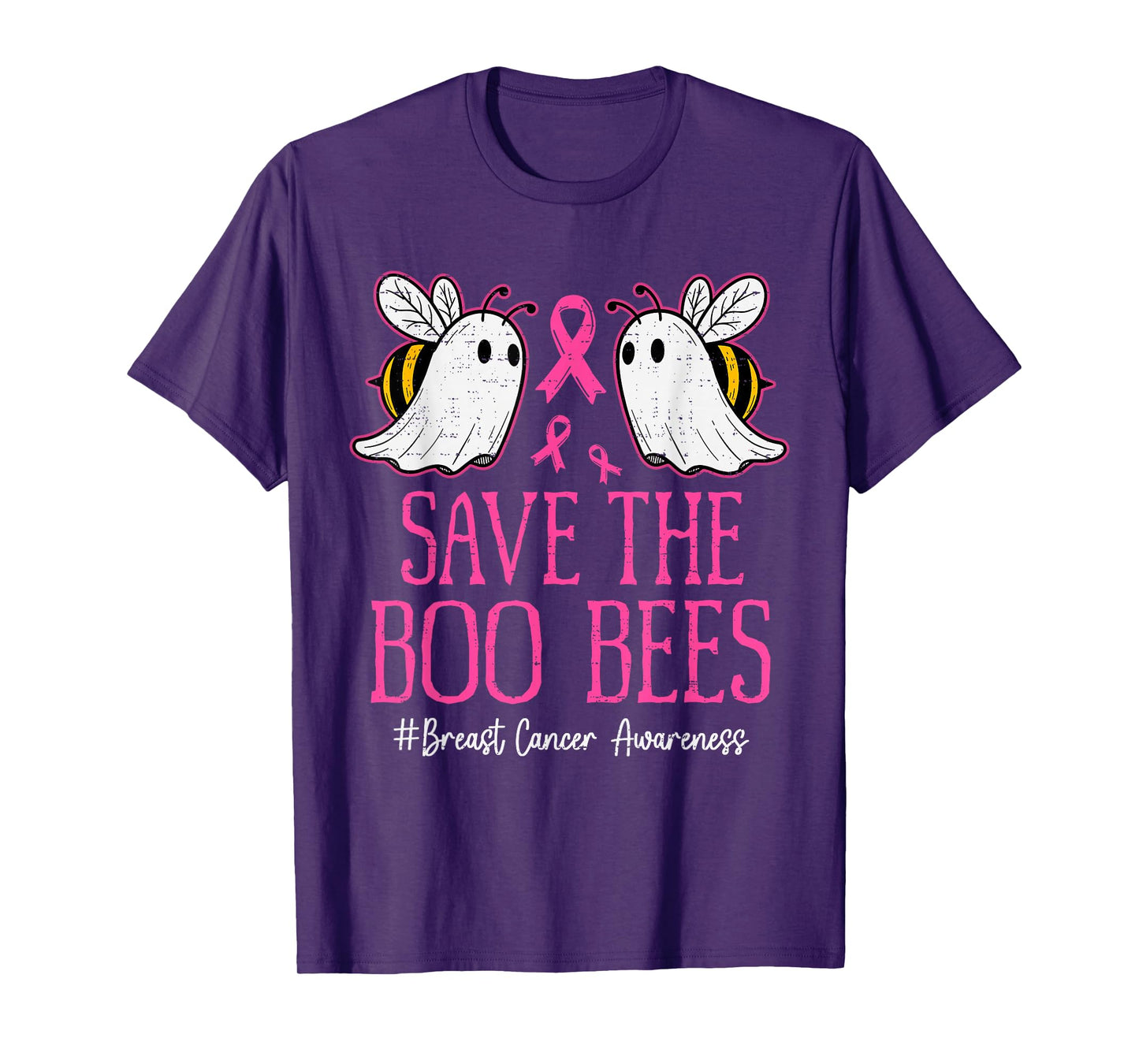 Funny Bees Ghost Boo Breast Cancer Awareness Pink Ribbon T-Shirt