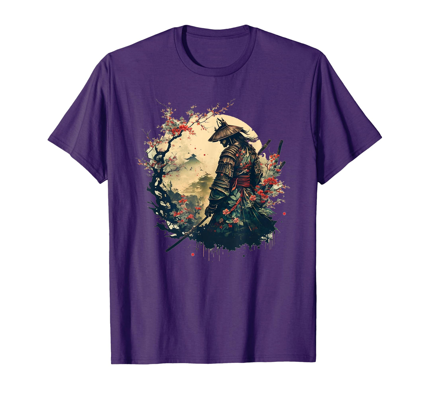 Samurai Warrior With Katana Mount Fuji Cherry Blossom Art T-Shirt