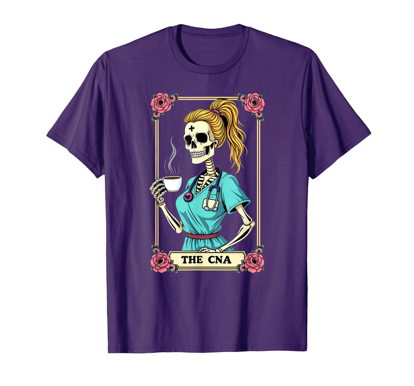 Gothic Tarot Card Skeleton CNA Nurse Coffee Halloween T-Shirt